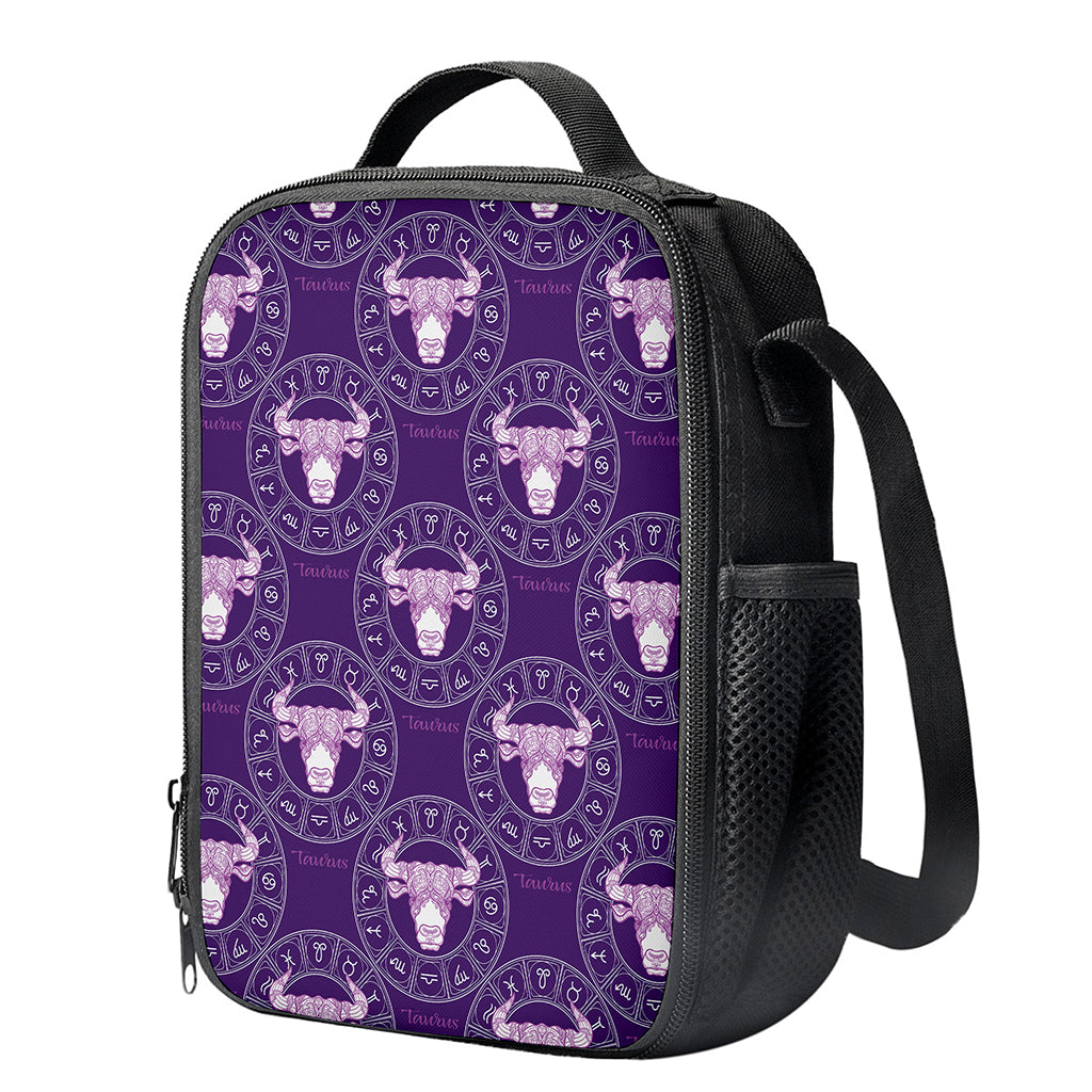 Purple Taurus Zodiac Pattern Print Crossbody Lunch Bag