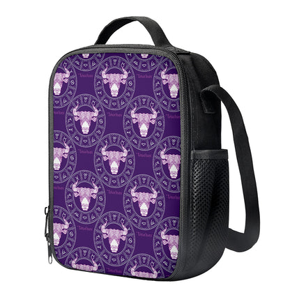 Purple Taurus Zodiac Pattern Print Crossbody Lunch Bag
