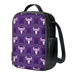 Purple Taurus Zodiac Pattern Print Crossbody Lunch Bag