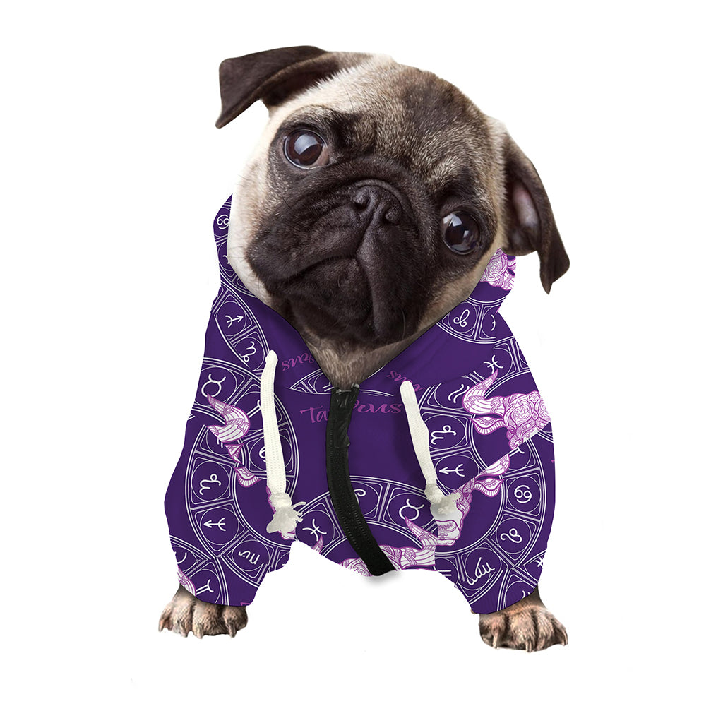 Purple Taurus Zodiac Pattern Print Dog Zip Up Hoodie