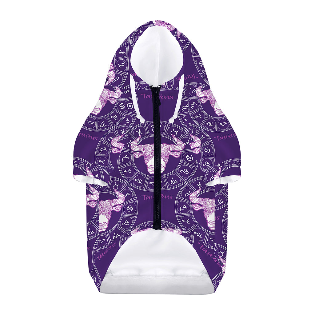 Purple Taurus Zodiac Pattern Print Dog Zip Up Hoodie
