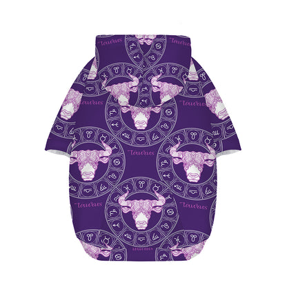 Purple Taurus Zodiac Pattern Print Dog Zip Up Hoodie