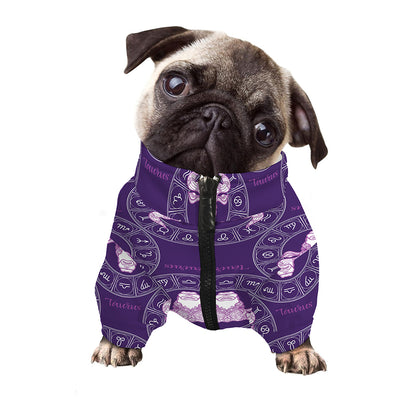 Purple Taurus Zodiac Pattern Print Dog Zip Up Jacket