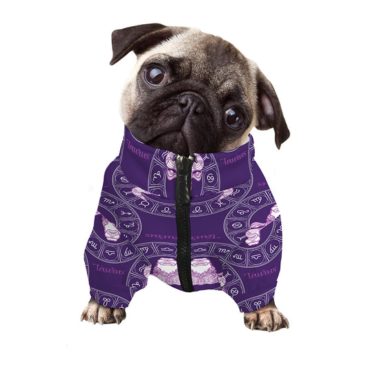 Purple Taurus Zodiac Pattern Print Dog Zip Up Jacket