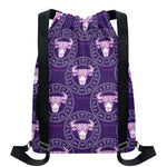 Purple Taurus Zodiac Pattern Print Drawstring Backpack
