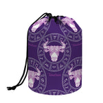 Purple Taurus Zodiac Pattern Print Drawstring Makeup Bag