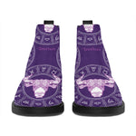 Purple Taurus Zodiac Pattern Print Flat Ankle Boots