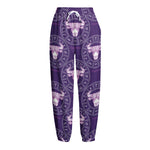 Purple Taurus Zodiac Pattern Print Fleece Lined Knit Pants