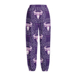 Purple Taurus Zodiac Pattern Print Fleece Lined Knit Pants