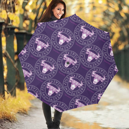 Purple Taurus Zodiac Pattern Print Foldable Umbrella