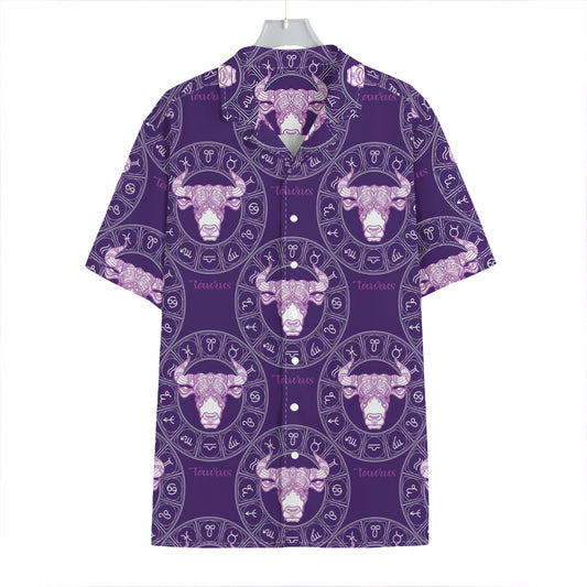 Purple Taurus Zodiac Pattern Print Hawaiian Shirt