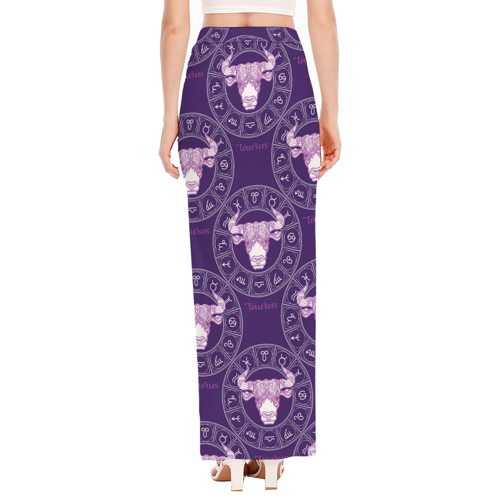 Purple Taurus Zodiac Pattern Print High Slit Maxi Skirt