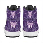 Purple Taurus Zodiac Pattern Print High Top Leather Sneakers