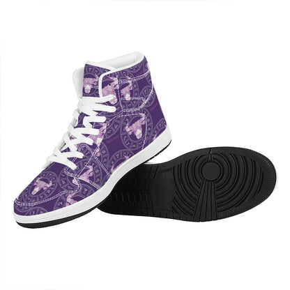 Purple Taurus Zodiac Pattern Print High Top Leather Sneakers