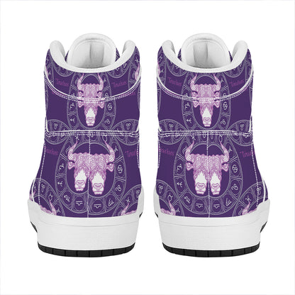 Purple Taurus Zodiac Pattern Print High Top Leather Sneakers