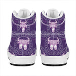 Purple Taurus Zodiac Pattern Print High Top Leather Sneakers