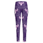 Purple Taurus Zodiac Pattern Print High-Waisted Pocket Leggings