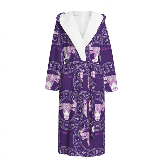 Purple Taurus Zodiac Pattern Print Hooded Bathrobe