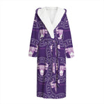 Purple Taurus Zodiac Pattern Print Hooded Bathrobe