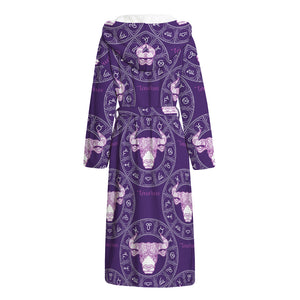 Purple Taurus Zodiac Pattern Print Hooded Bathrobe