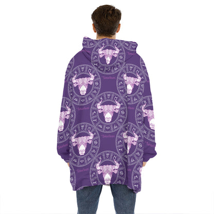Purple Taurus Zodiac Pattern Print Hoodie Blanket