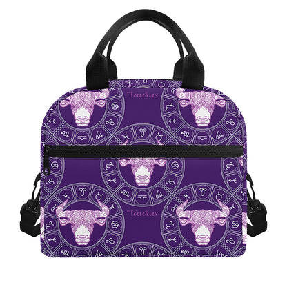 Purple Taurus Zodiac Pattern Print Insulated Lunch Bag