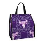 Purple Taurus Zodiac Pattern Print Insulated Lunch Tote