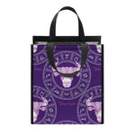 Purple Taurus Zodiac Pattern Print Insulated Lunch Tote