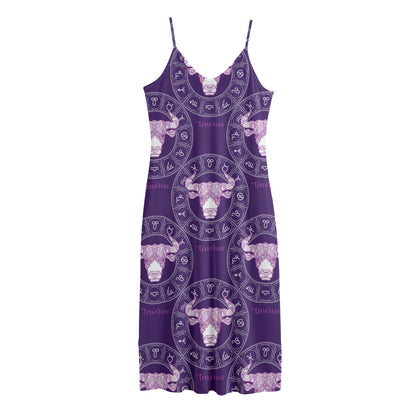 Purple Taurus Zodiac Pattern Print Jersey Midi Cami Dress