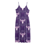 Purple Taurus Zodiac Pattern Print Jersey Midi Cami Dress