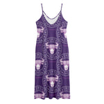 Purple Taurus Zodiac Pattern Print Jersey Midi Cami Dress