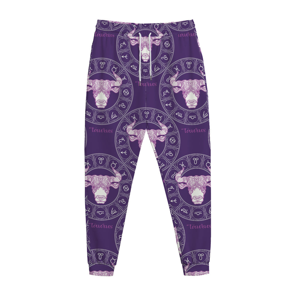 Purple Taurus Zodiac Pattern Print Jogger Pants