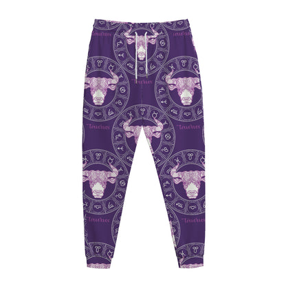 Purple Taurus Zodiac Pattern Print Jogger Pants