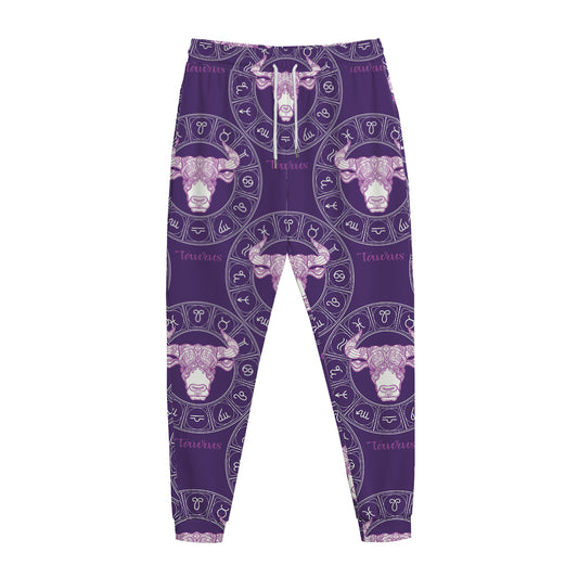 Purple Taurus Zodiac Pattern Print Jogger Pants