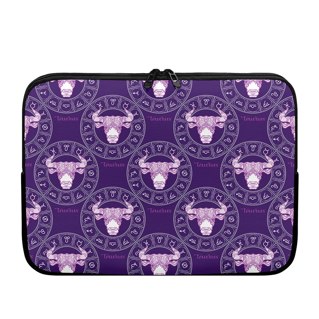 Purple Taurus Zodiac Pattern Print Laptop Sleeve