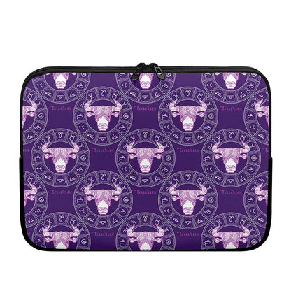Purple Taurus Zodiac Pattern Print Laptop Sleeve