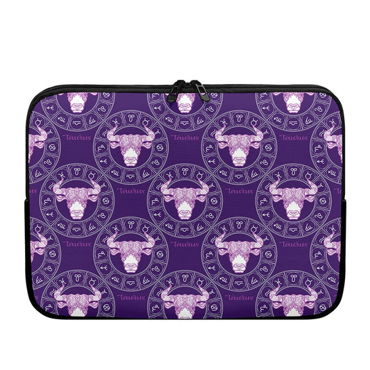 Purple Taurus Zodiac Pattern Print Laptop Sleeve