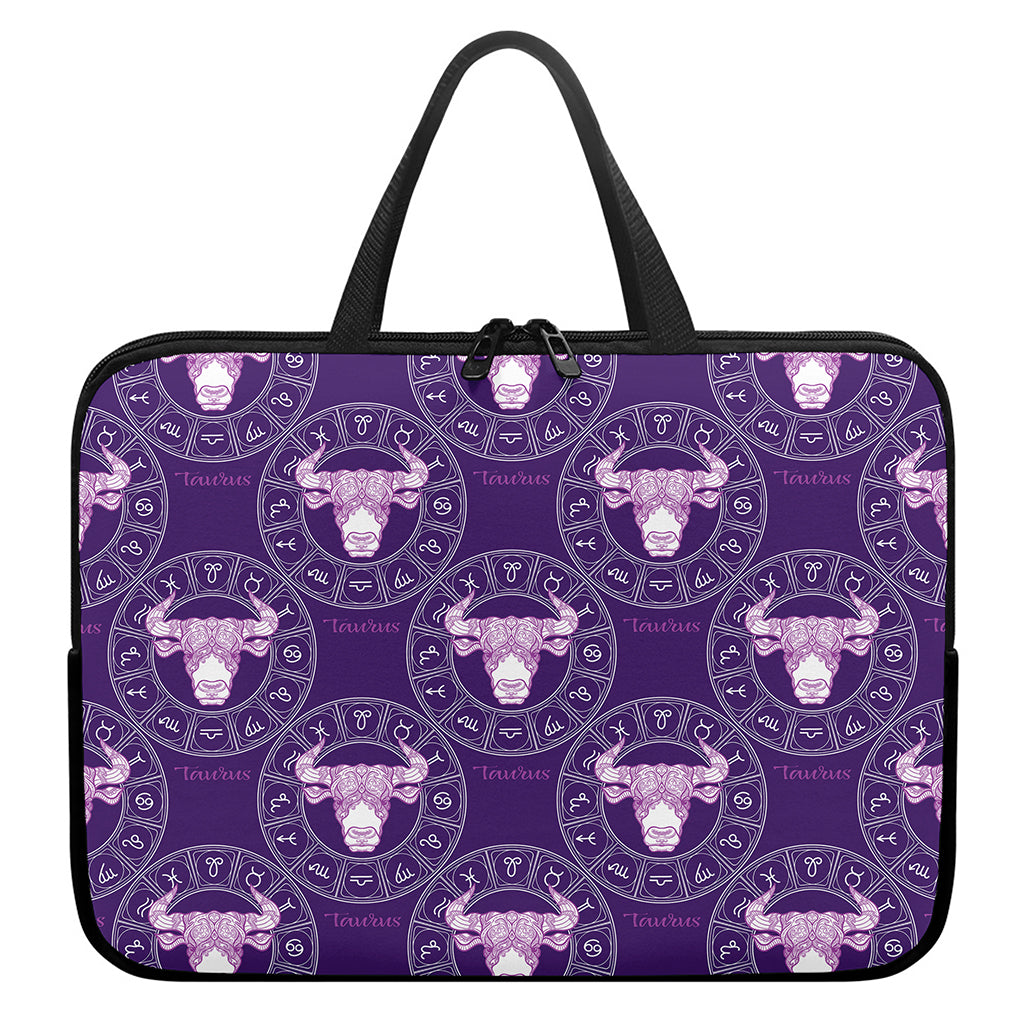 Purple Taurus Zodiac Pattern Print Laptop Sleeve With Handle