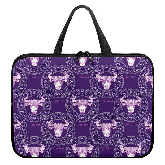 Purple Taurus Zodiac Pattern Print Laptop Sleeve With Handle