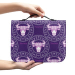 Purple Taurus Zodiac Pattern Print Leather Bible Cover