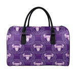 Purple Taurus Zodiac Pattern Print Leather Duffle Bag