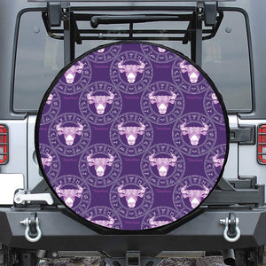 Purple Taurus Zodiac Pattern Print Leather Spare Tire Cover