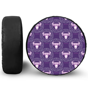 Purple Taurus Zodiac Pattern Print Leather Spare Tire Cover