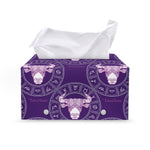 Purple Taurus Zodiac Pattern Print Leather Tissue Box Cover