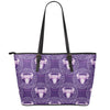 Purple Taurus Zodiac Pattern Print Leather Tote Bag