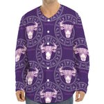 Purple Taurus Zodiac Pattern Print Long Sleeve Baseball Jersey