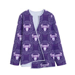 Purple Taurus Zodiac Pattern Print Long Sleeve Short Coat