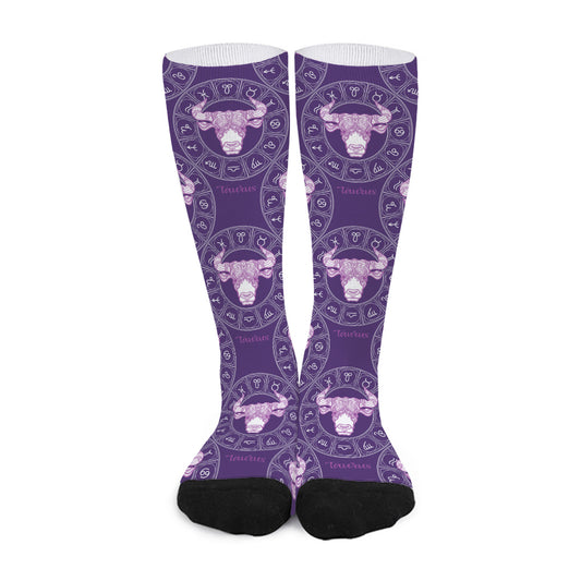 Purple Taurus Zodiac Pattern Print Long Socks