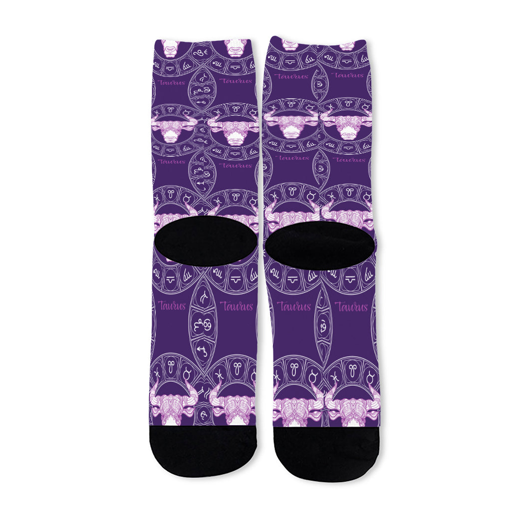 Purple Taurus Zodiac Pattern Print Long Socks