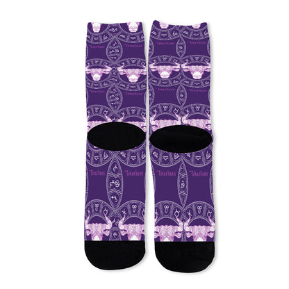Purple Taurus Zodiac Pattern Print Long Socks